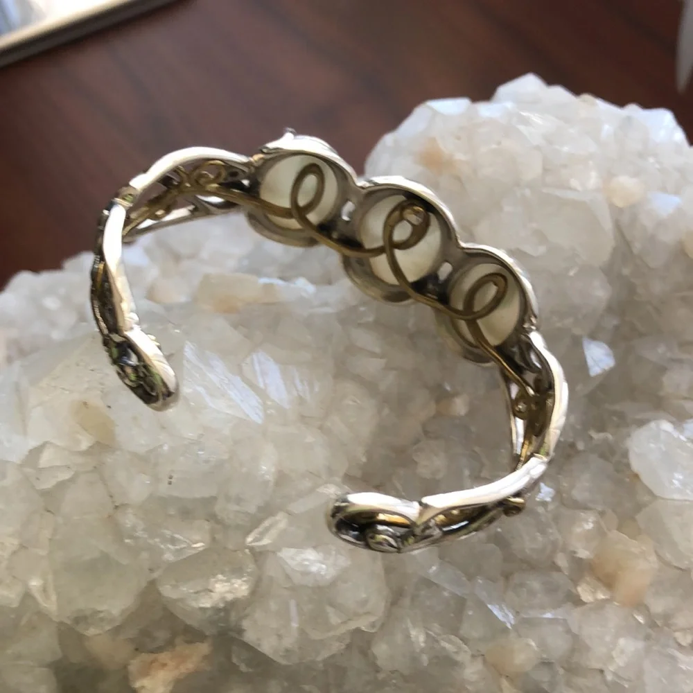 Carolyn Pollack Designer Sterling Silver Brass MOP Cuff Bracelet Boho Casual